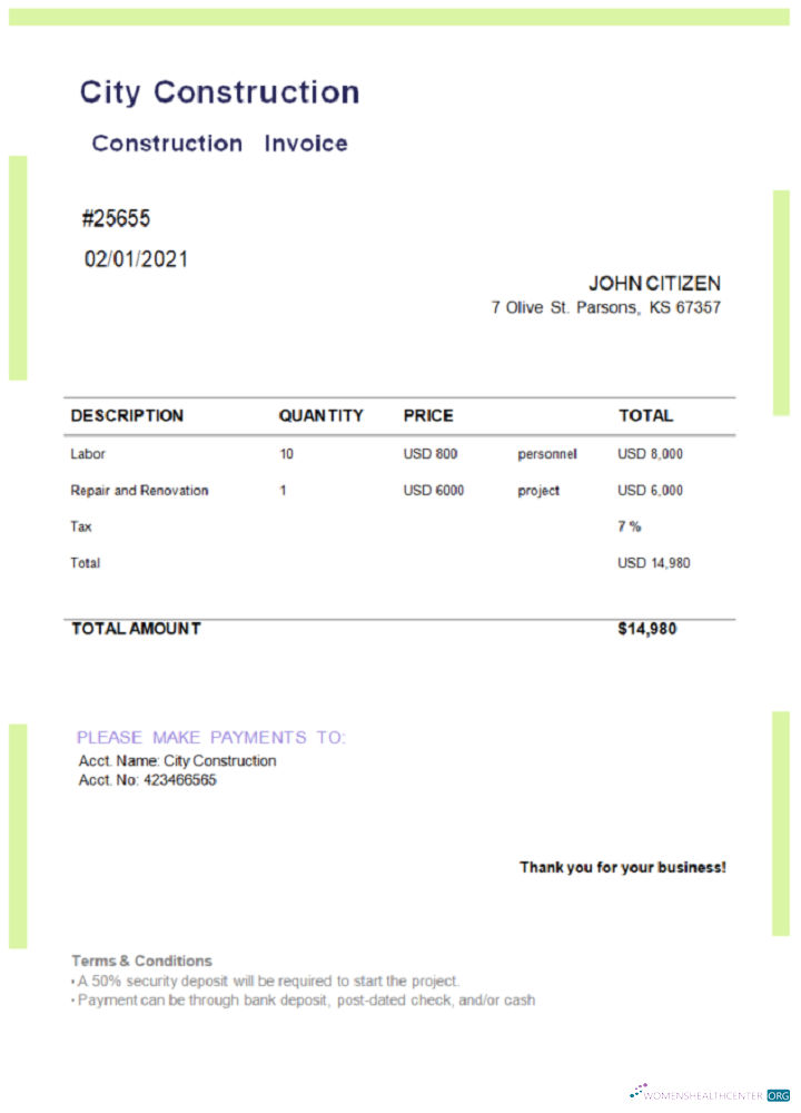 Download USA City Construction invoice Photoshop template